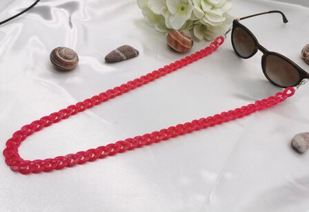 Trendy 2 in 1 Zonnebril / Ketting - Brillenkoord  Acryl schakelketting -L70 cm fuchsia gem&ecirc;leerd