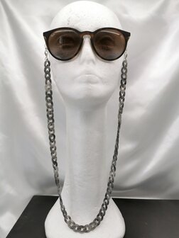 Trendige 2-in-1-Sonnenbrille/Halskette &ndash; Brillenband, Acryl-Gliederkette &ndash; L70 cm, Grau-Melange