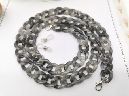 Trendy 2 in 1 Zonnebril / Ketting - Brillenkoord  Acryl schakelketting -L70 cm Grijs gem&ecirc;leerd