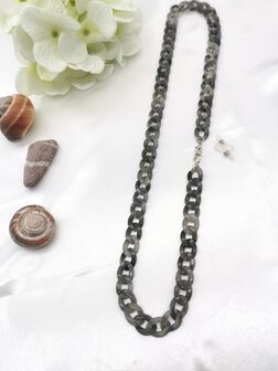 Trendy 2 in 1 Zonnebril / Ketting - Brillenkoord  Acryl schakelketting -L70 cm Grijs gem&ecirc;leerd