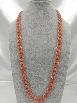 Trendy 2 in 1 Zonnebril / Ketting - Brillenkoord  Acryl schakelketting -L70 cm Zalm gem&ecirc;leerd