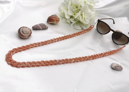 Trendige 2-in-1-Sonnenbrille/Halskette &ndash; Brillenband, Acryl-Gliederkette &ndash; L70 cm, Lachsfarben-Melange
