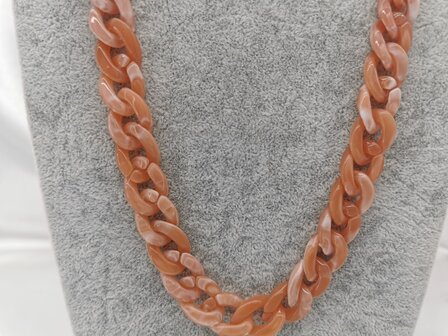 Trendy 2 in 1 Zonnebril / Ketting - Brillenkoord  Acryl schakelketting -L70 cm Zalm gem&ecirc;leerd