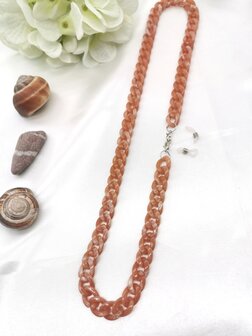 Trendy 2 in 1 Zonnebril / Ketting - Brillenkoord  Acryl schakelketting -L70 cm Zalm gem&ecirc;leerd