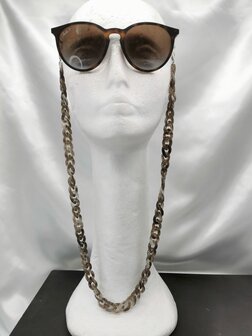 Trendige 2-in-1-Sonnenbrille/Halskette &ndash; Brillenband, Acryl-Gliederkette &ndash; L70 cm, Braun-grau-Melange