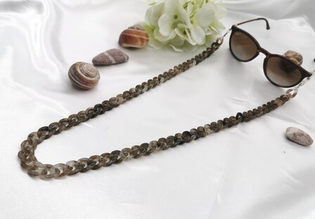 Trendige 2-in-1-Sonnenbrille/Halskette &ndash; Brillenband, Acryl-Gliederkette &ndash; L70 cm, Braun-grau-Melange