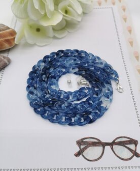 Trendige 2-in-1-Sonnenbrille/Halskette &ndash; Brillenband, Acryl-Gliederkette &ndash; L70 cm, Blau-Melange