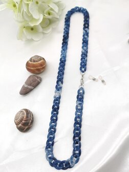 Trendy 2 in 1 Zonnebril / Ketting - Brillenkoord  Acryl schakelketting -L70 cm Blauw gem&ecirc;leerd