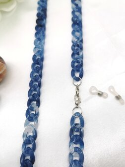 Trendy 2 in 1 Zonnebril / Ketting - Brillenkoord  Acryl schakelketting -L70 cm Blauw gem&ecirc;leerd