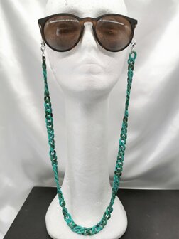 Trendy 2 in 1 Zonnebril / Ketting - Brillenkoord  Acryl schakelketting -L70 cm Turquoise gem&ecirc;leerd