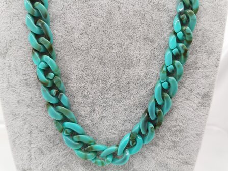 Trendy 2 in 1 Zonnebril / Ketting - Brillenkoord  Acryl schakelketting -L70 cm Turquoise gem&ecirc;leerd