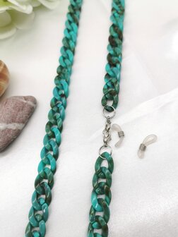 Trendy 2 in 1 Zonnebril / Ketting - Brillenkoord  Acryl schakelketting -L70 cm Turquoise gem&ecirc;leerd