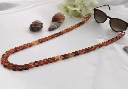 Trendige 2-in-1-Sonnenbrille/Halskette &ndash; Brillenband, Acryl-Gliederkette &ndash; L70 cm, Braun-Melange