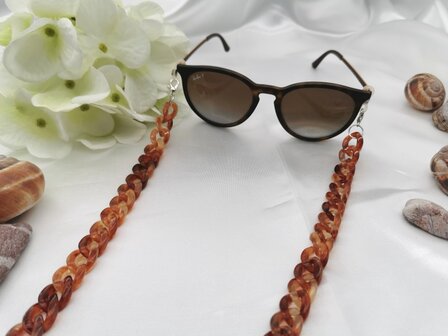 Trendige 2-in-1-Sonnenbrille/Halskette &ndash; Brillenband, Acryl-Gliederkette &ndash; L70 cm, Braun-Melange