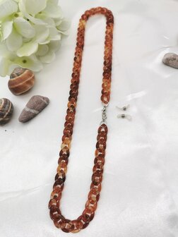 Trendy 2 in 1 Zonnebril / Ketting - Brillenkoord  Acryl schakelketting -L70 cm Bruin gem&ecirc;leerd