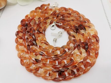 Trendy 2 in 1 Zonnebril / Ketting - Brillenkoord  Acryl schakelketting -L70 cm Bruin gem&ecirc;leerd