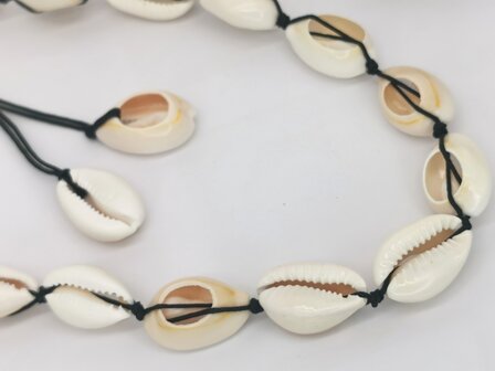 Halskette B&ouml;hmische Kaurimuschel, Schwarz verstellbares Seil.