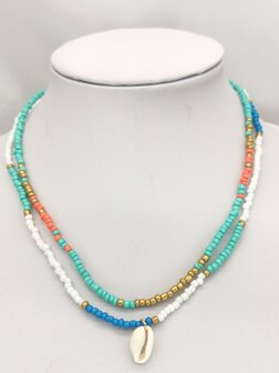 2-teilige Perlen-Mischfarben-Halskette mit Muschel.