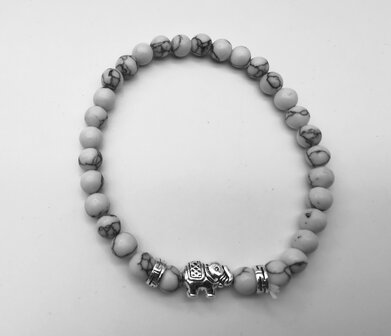 Howlith-Edelstein-Armband und gl&uuml;cklicher Elefant.