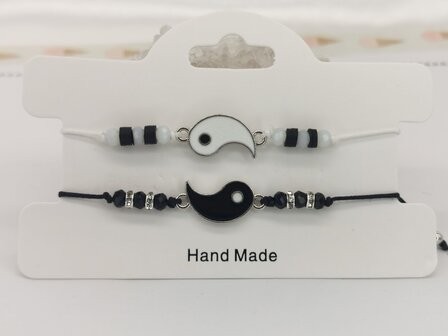 Hip - Vriendschap - Best Friends - Armbandjes - duo - Yin Yang - Zwart / Wit -  Nylon touw - Maat 13 - 23 cm aan te schuiven.