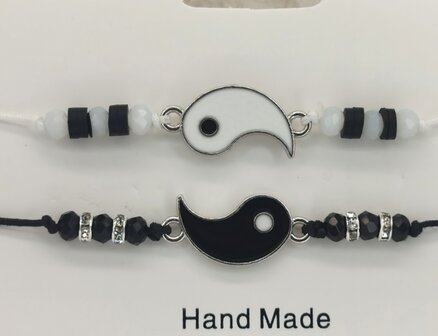 Hip - Freundschaft - Beste Freunde - Armb&auml;nder - Duo - Yin Yang - Schwarz / Wei&szlig; - Nylonseil - Gr&ouml;&szlig;e 13 - 23 cm.