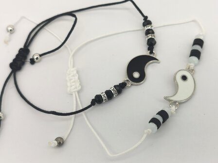 Hip - Freundschaft - Beste Freunde - Armb&auml;nder - Duo - Yin Yang - Schwarz / Wei&szlig; - Nylonseil - Gr&ouml;&szlig;e 13 - 23 cm.