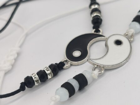 Hip - Freundschaft - Beste Freunde - Armb&auml;nder - Duo - Yin Yang - Schwarz / Wei&szlig; - Nylonseil - Gr&ouml;&szlig;e 13 - 23 cm.