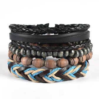 15 Set met 4 trendy van leer, kralen en touw armband. pakket 1