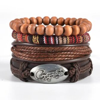 15 Set met 4 trendy van leer, kralen en touw armband. pakket 1