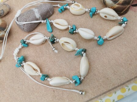 Set: Armband + Enkelbandje Bohemian met turquoise edelsteen.