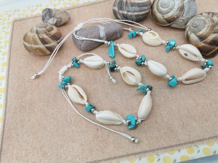 Set: Armband + Enkelbandje Bohemian met turquoise edelsteen.