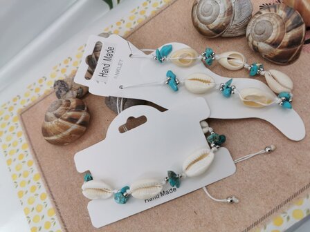 Set: Armband + Enkelbandje Bohemian met turquoise edelsteen.