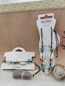 Set: Armband + Enkelbandje Bohemian met turquoise edelsteen.