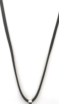 Zwart, Plat leren ketting, breedte 4mm