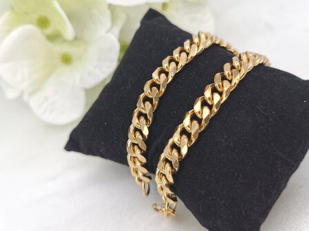 Edelstah Armband mit goldfarbenen Gourmet-Link.