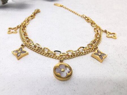 Doppeltes goldfarbenes Gliederarmband mit 5 Anh&auml;ngern