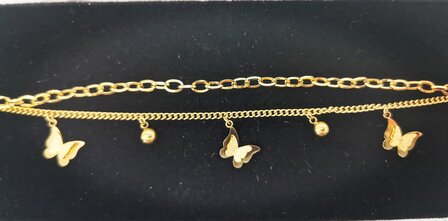 Doppeltes goldfarbenes Gliederarmband mit 5 Anh&auml;ngern