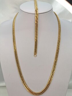 RVS Set ketting met armband goudkleurig Cubaanse schakel.