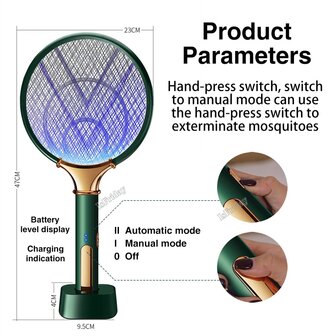 Roodkoper elektrische vliegenmepper/vanger, ultraviolet ledlamp, handgehouden of staand, usb