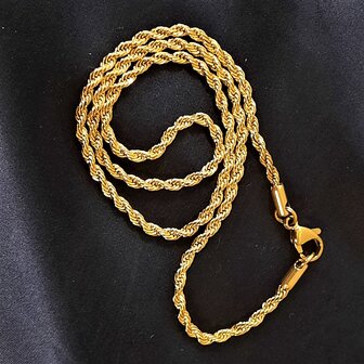 RVS Goudkleurige twisted koord ketting Lengte 45 cm