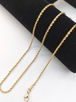 Edelstahl Goldfarbene Halskette aus gedrehter Kordel, L&auml;nge 60 cm