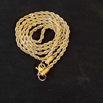 RVS Goudkleurige twisted koord ketting, Lengte 60 cm