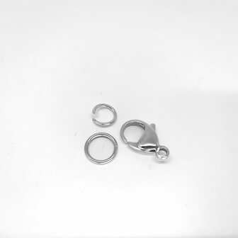 Edelstahl-Karabinerverschluss 17 mm inkl. 2 offenen Ringen.