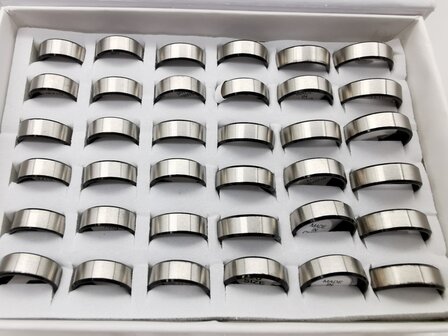 RVS zwart ring met geborsteld zilver, doos 36 stuks 