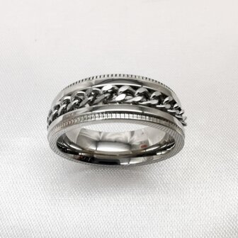 Anti-Stress-Ring aus Edelstahl silber mit Gliedermotiv, Box 36 St&uuml;ck.