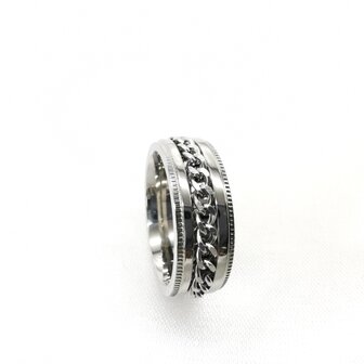 Anti-Stress-Ring aus Edelstahl silber mit Gliedermotiv, Box 36 St&uuml;ck.