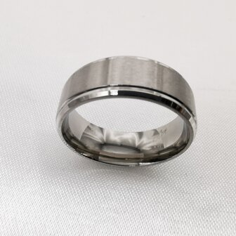 RVS zilverkleurig gepolijste ring met geborsteld zilver bovenring, doos 36 stuks 