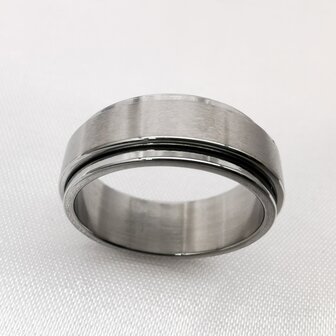 Silberfarbener Anti-Stress-Ring aus Edelstahl mit geb&uuml;rstetem Silber-Oberring, Box 36 St&uuml;ck