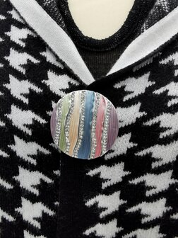 Magneet broche, rond, regenboog kleur, strass steentjes, &Oslash; 38 mm.