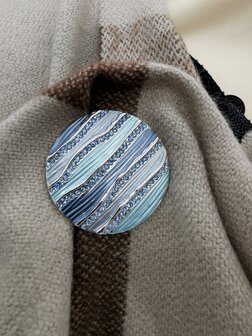 Magneet broche, rond, Blauw, strass steentjes, &Oslash; 38 mm.